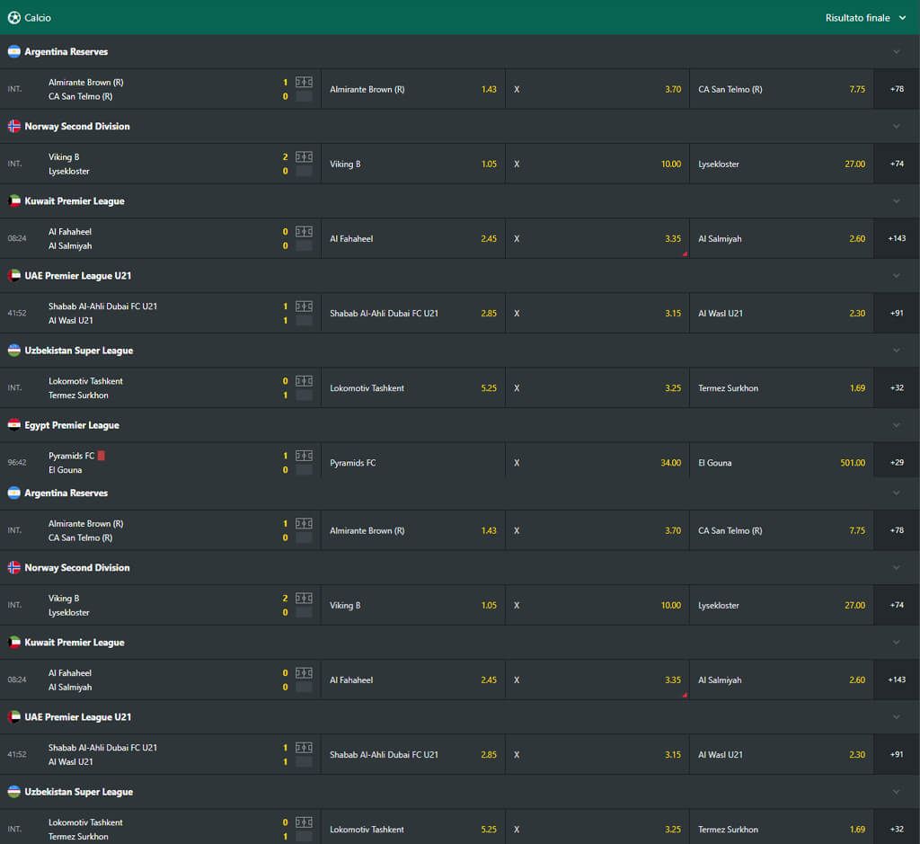 Scommesse sportive di 1Bet su PC