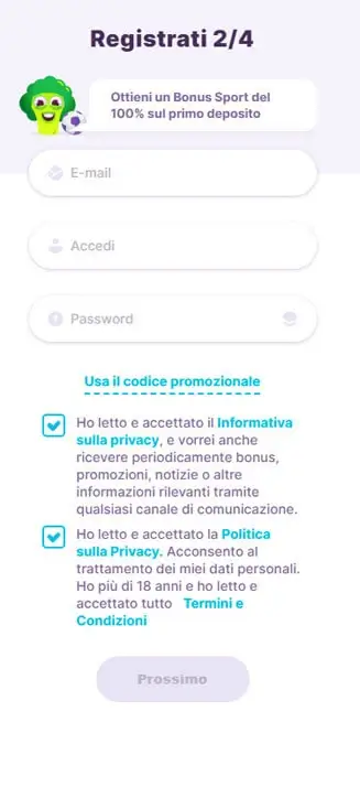 Processo di registrazione di Playzilla su smartphone