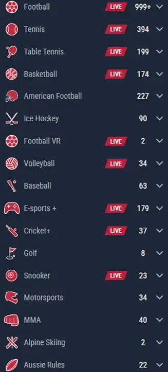 Opzioni di scommesse di Rabona su dispositivi mobili